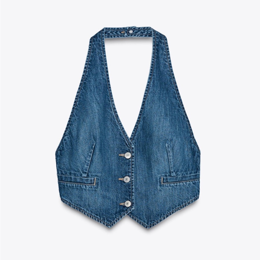 Zara Blue Denim Buttoned Vest